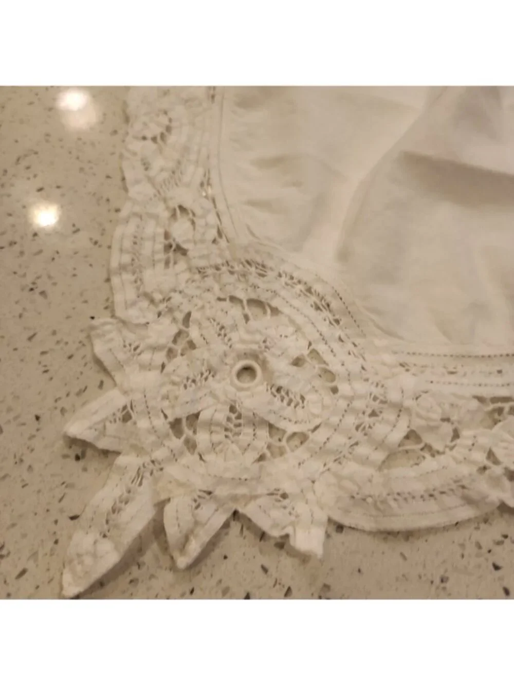 Vintage White Ecru Cotton Table Runner Dresser Scarf with Cut Work 60x12